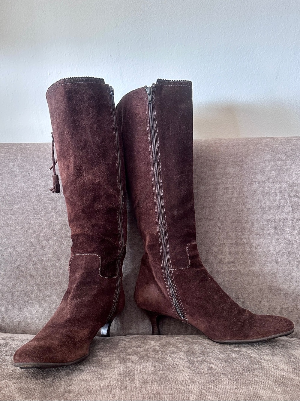 JAIME MASCARO Chocolate Brown Real Suede Knee-High Boots Spain 39 Fall Tassels